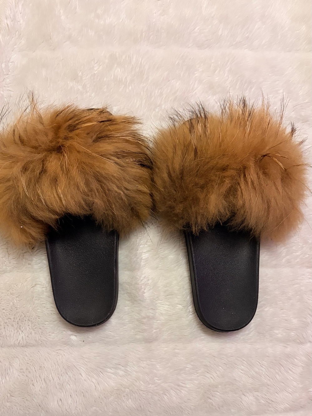 Faux Fur Slide Sandals - Chestnut Brown